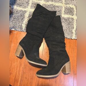 Y2K slouch faux suede black knee high tall boots boho chic 8
